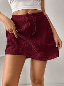 SHEIN Essnce 女款休閒百搭純色短裙褲 - 中紫紅色 - 查看 1