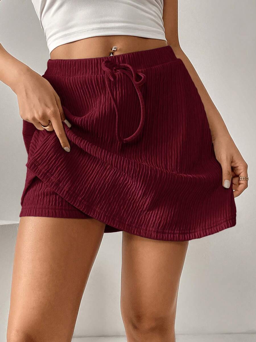 SHEIN Essnce 女款休閒百搭純色短裙褲 - 中紫紅色 - 查看 1