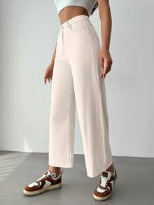 High Waist Wide Leg Cropped Jeans - Light Grey - View 3