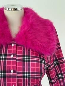 Sunspun Y2K Girly Style Furry Collar Pleated Skirt Cute Minimalist Sexy Mini Skirt 2 Pieces Set Fall - Pink - View 6