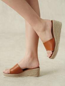 Styleloop Women's Fashionable Versatile Buckle Design Thick Sole Wedge Sandals For Daily Wear - Dark brown + leather surface - View 10