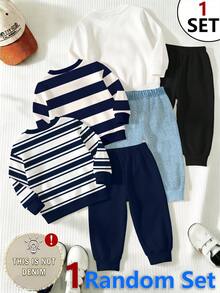 SHEIN 1 Random Set,, Casual Logo Red White Black Color Block Letter Graphic Print Crew Neck Long Sleeve Sweatshirt With Logo Print Long Sweatpants - Multicolor - View 2
