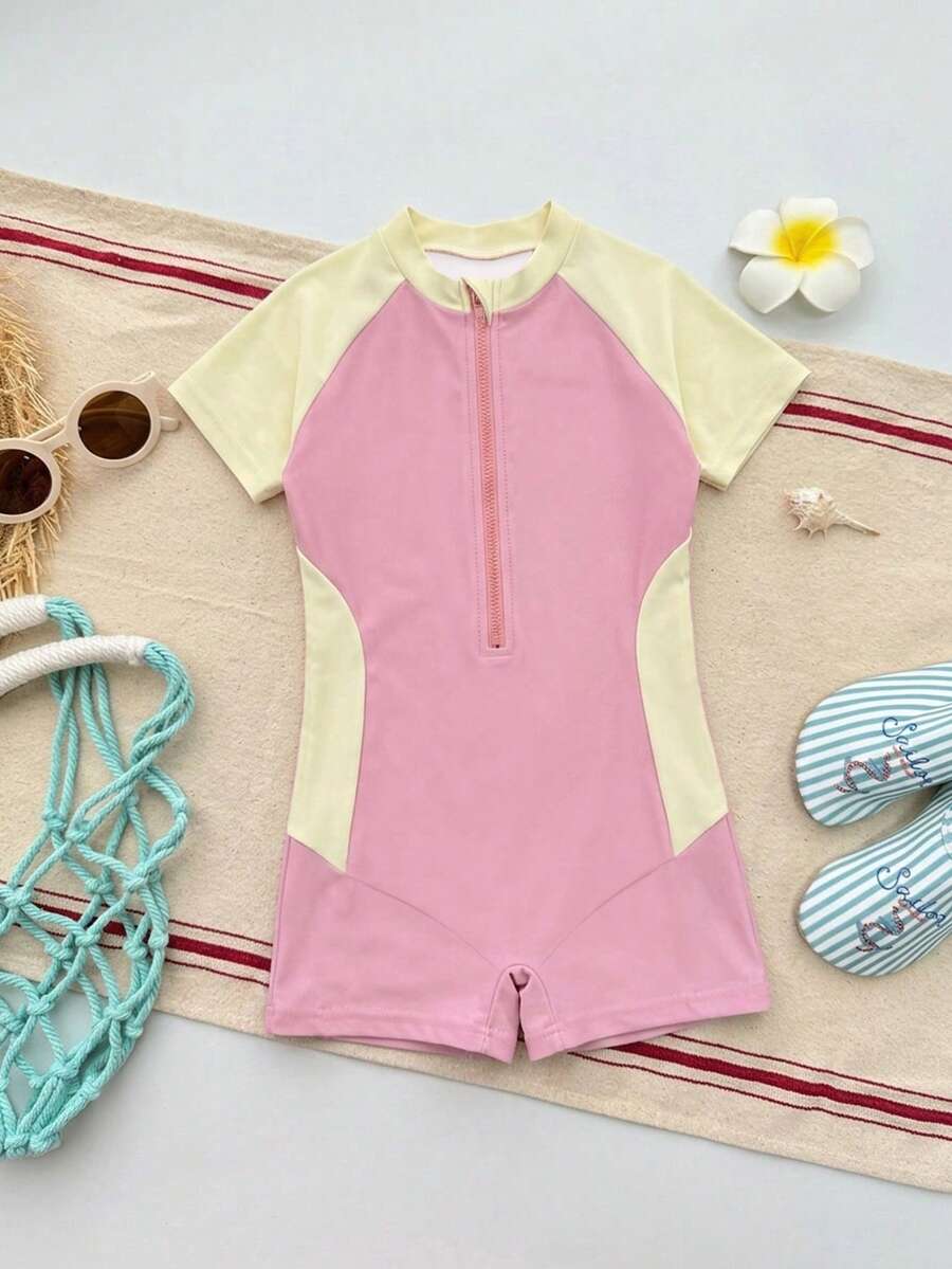 Dazy Kids 1件装女童连体泳衣,适合秋季、返校季和度假穿着 - 粉色 - 查看 1