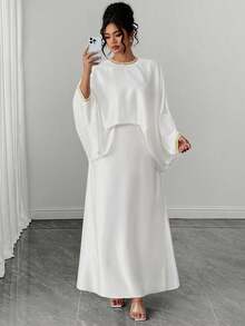 SHEIN LUNE CURVE Plus Size Women's Elegant Celestial Blouse And Skirt 2 Pieces Set Sparkly Top Theme Party Birthday Luxury Evening Autumn Wedding White - White - View 7