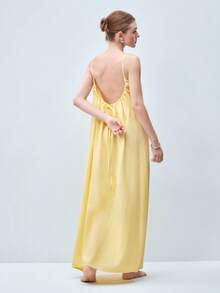 Softvol 1pc Women's Sexy Camisole Backless Nightgown - Yellow - View 2