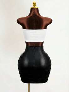 VaVaBold Women's Solid Color Simplistic Fashionable Casual Everyday Skirt - Black - View 2