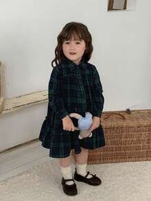 DAZY Infant/Toddler (Girl) Plaid Collar Long Sleeve Spring/Summer Dress - Green - View 3