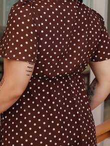 Bibi Tomais Plus Size Polka Dot Print Twist Knot Casual Vacation Dress - Coffee Brown - View 7