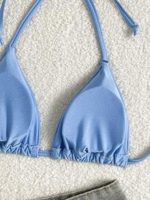 SHEIN Swim Top bikini triángulo simple halter - Azul - Ver 7