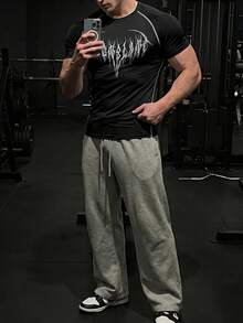 GymBeat Men's Skull Print Round Neck Short Sleeve Compression T Shirt,Black Summer Goth Gym Workout Shirt,Casual Lightweight Rash Guard For Daily & Sports - Black - View 3