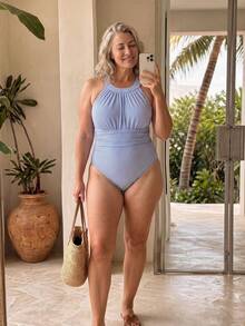 Swim Lushoire 2026 Spring/Summer New Plus Size 1pc Minimalist Striped Swimsuit - Multicolor - View 5