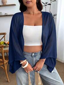 Enliva Plus Size Women's Spring/Summer Jacket, Suitable For Daily Wear And Beach Vacation Fall - Navy Blue - View 5