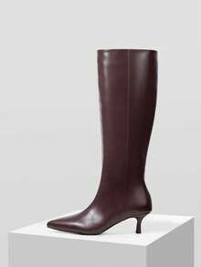 Mnmlis Sepatu bot berujung lancip, hak rendah, model kaki yang dimodifikasi, sepatu bot fashion untuk bepergian, sepatu bot tinggi yang ringan dan elegan. Hak kitten. - coklat kemerahan - View 4