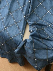 SHEIN Holidaya 女款休閒長褲 鬆緊腰 數位印花 返校季 通勤 日常 邁阿密度假 出遊 假期 白色與藍色 - 彩色 - 查看 8