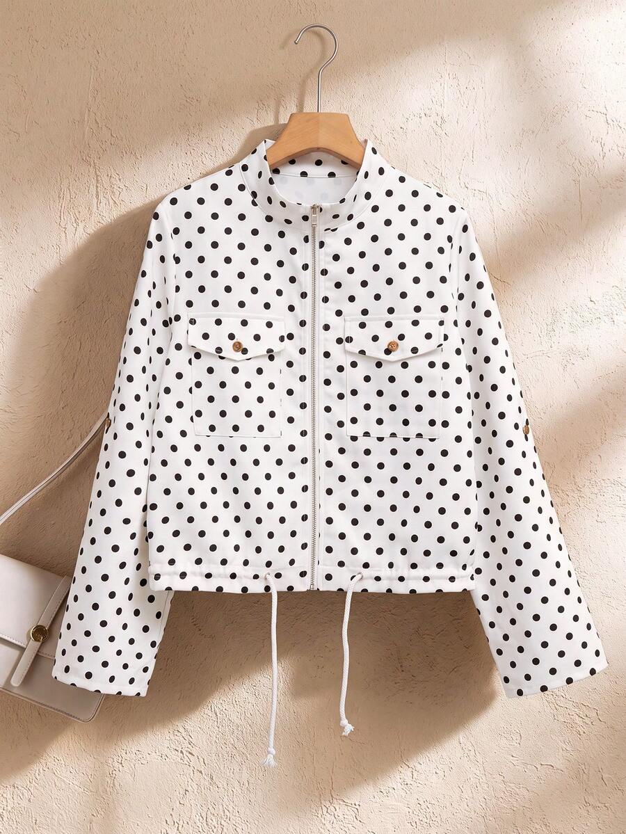 Rusticease Women's Casual Polka Dot Print Jacket, Autumn - White - View 1