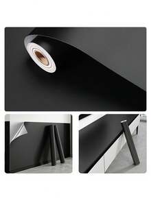 1 Roll Matte Black Thickened Self-Adhesive Wallpaper, Waterproof Easy Peel & Stick Decor Film For Cabinets, Countertops, Walls & Tables - Black - View 6