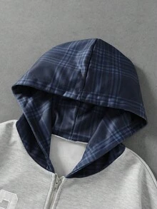 ROMWE MEN 男士刺繡圖案格紋拼接寬鬆版型運動衫 - 彩色 - 查看 3