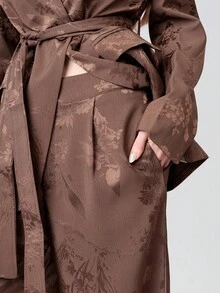 PRISCILA ESCOTO PRISCILA ESCOTO European Style, And Versatile. Slim-Fit Design With Shoulder Closure And Waist Shaping For A Slimmer Look. Satin Jacquard Lace-Up. Elegant And Fall - Coffee Brown - View 4