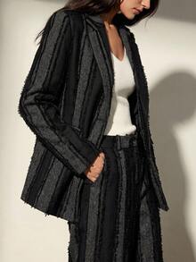 Aveloria Modichic Women's Textured Vertical Stripe Button Jacket And Wide Leg Pants Suit Set - Black - View 1
