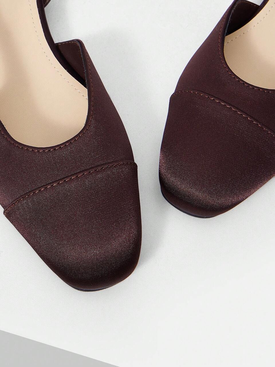MOTF FOUR SEASONS COMFORTABLE WOMEN'S FLAT BOTTOM SLINGBACK SHOES, SATIN MATERIAL, COFFEE BROWN ELEGANT VERSATILE FALL SHOES