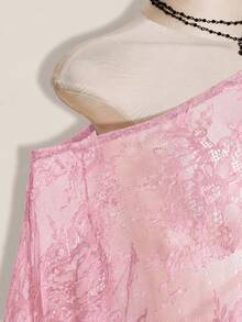 SHEIN ICON 女款大尺碼蕾絲休閒透視日常上衣 - 粉色 - 查看 8