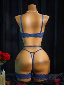 SpicyHot 4pcs Women's Sexy Lace Lingerie Set,Sexy Lingerie For Women,Adult ,Honeymoon,Hot,Date Night,Lingerie,Lace Sexy Lingerie,Lingerie Set,Sexy Outfit - Blue - View 2