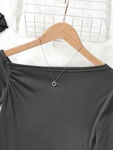 女童羅紋修身長袖上衣 + 直筒長褲 2件套 - 灰色 - 查看 5