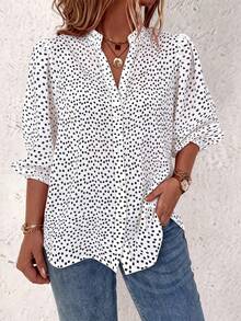 EMERY ROSE Plus Size Women's Lantern Sleeve Floral Print Blouse Women Shirt Office Summer Smart Casual - Black and White - View 3