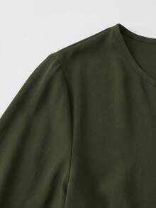 SHEIN فستان نسائي منسوج كاجوال للمنتجعات في فصل الخريف - أخضر عسكري - مشاهدة 3