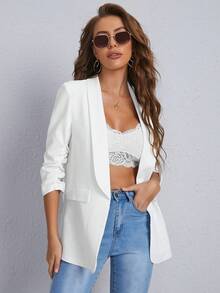SHEIN Essnce Women Fashion Spring Classic White Blazer For Daily Commute In Fall/Winter - White - View 6