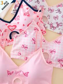 3pcs/Pack Tween Girl Printed Hollow Design Comfortable Bras - Multicolor - View 5