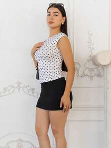 Andrea Bello 女款 Y2K 優雅復古圓點印花露背 T 恤，適合派對、外出、法式度假，夏季休閒白色上衣 - 白色 - 查看 5