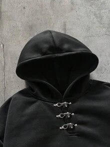 AXEPEAK 美式解構曲弧開衩休閒連帽衫 - 黑色 - 查看 3