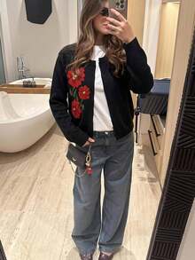 Travachic Cardigan Rajut Jacquard Kasual Serbaguna Ukuran Plus untuk Wanita Musim Gugur - Hitam - View 4