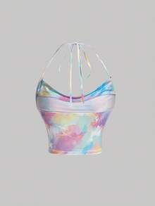 SHEIN MOD 紮染前垂褶掛脖上衣 - 彩色 - 查看 2