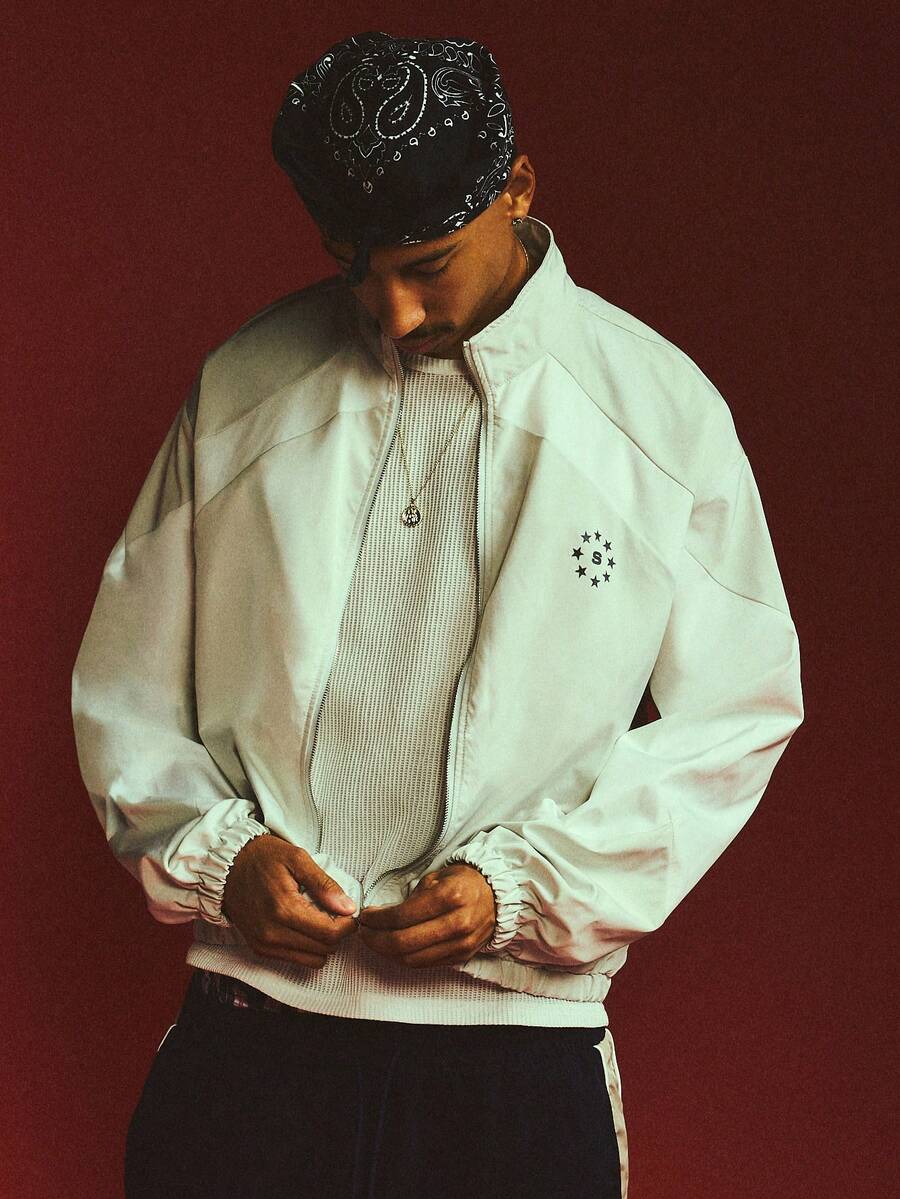 SUMWON Oversized Zip-Up Track Jacket With Raglan Sleeves Star Logo And Elastic Hem Spring Casual Outerwear - Multicolor - View 1