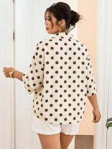 SHEIN Frenchy Vintage Polka Dot Plus Size Women's Short Sleeve Single Breasted Shirt Fall - Multicolor - View 2