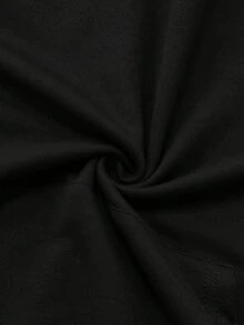LUMIGAL Gaun Sweatshirt Wanita Hitam Bergaris Patchwork dengan Hiasan Ruffle di Bagian Bawah dan Tali Serut - Hitam - View 4