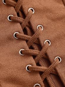 SHEIN MOD Atasan Tank Top Cokelat dengan Tali Pengikat di Bagian Depan dan Lubang Tali di Tengah Depan, Tanpa Blus - Coklat - View 3