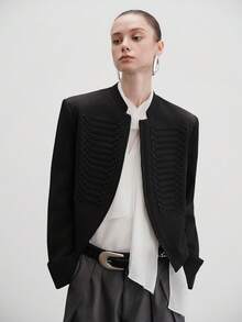 Aveloria Modichic Black Court Style Short Stand Collar Jacket Military Style Elegant Frog Button Swallowtail Waist-Cinching Blazer Women's Slim Fit Spring/Autumn Dinner - Black - View 4