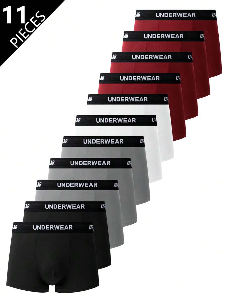 Provexi Provexi 11pcs/Set Men's Solid Color Boxer Briefs With Letter Waistband - Multicolor - View 1