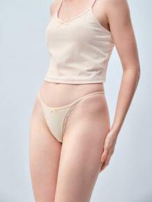Softvol 3pcs Solid Color Comfortable Silk Blend Women's Thong Panties - Multicolor - View 3