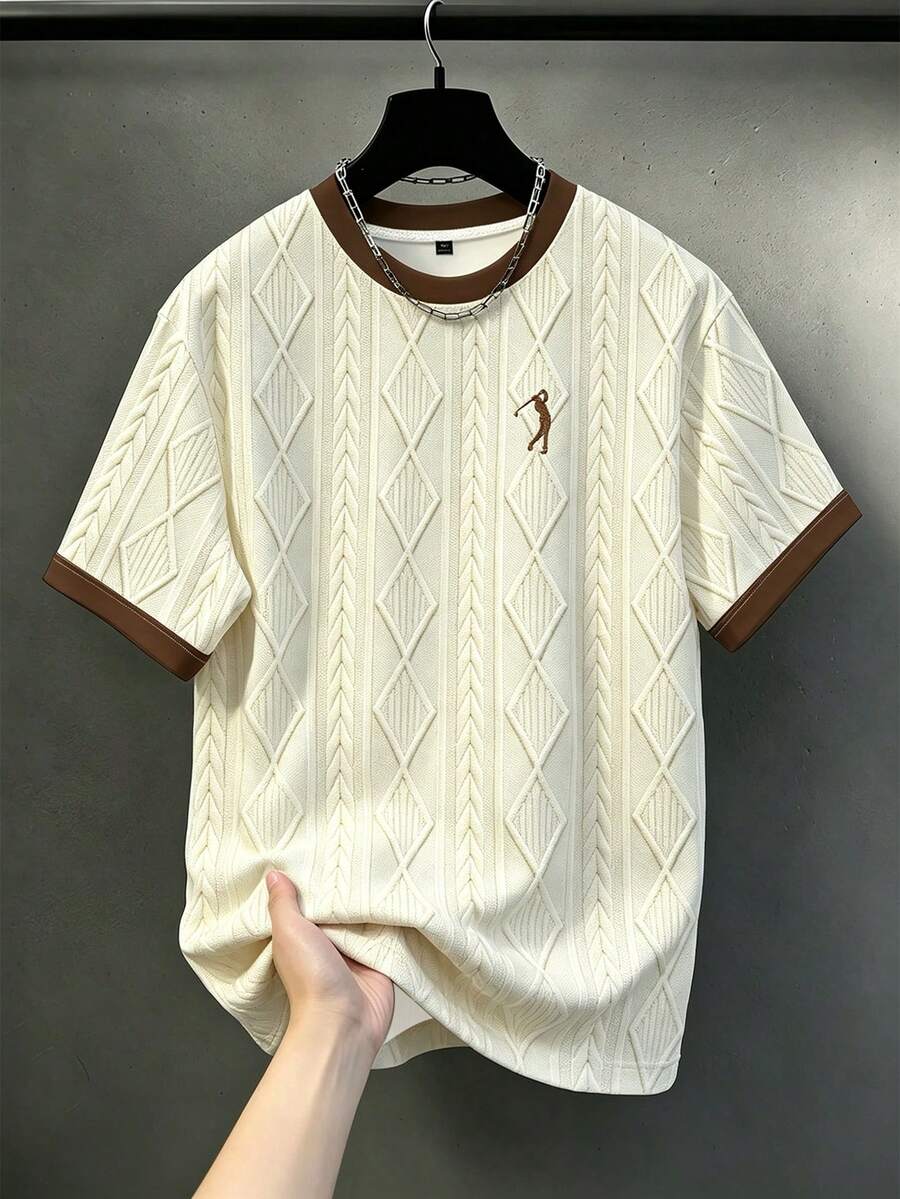 Manfinity Homme Camiseta de manga corta con ribete de bloques de color para hombre talla grande - Albaricoque - Ver 1