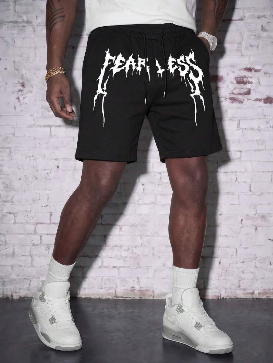 Manfinity EMRG Men's Fashion Casual Loose Fit Pocketed Street Style Black Shorts Goth Shorts Men - Black - View 1