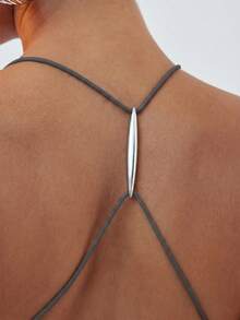 Hauture Backless Halter Top With Silver Line Trim - Dark Grey - View 4