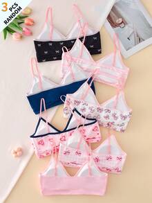 3pcs/Pack Tween Girl Printed Hollow Design Comfortable Bras - Multicolor - View 2
