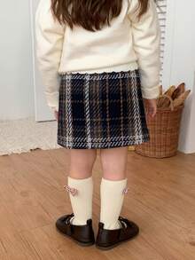 DAZY 嬰兒/幼兒（女童）格紋韓風休閒寬鬆百搭四季款下身褲 - 藍色 - 查看 2