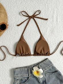 Elavelle Women Bikini Tops Simpul Plain Seksi - Mocha Brown - View 3