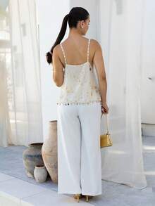 Andrea Bello Women's Sequined Ruffle Hem Elegant Camisole Casual White - White - View 6