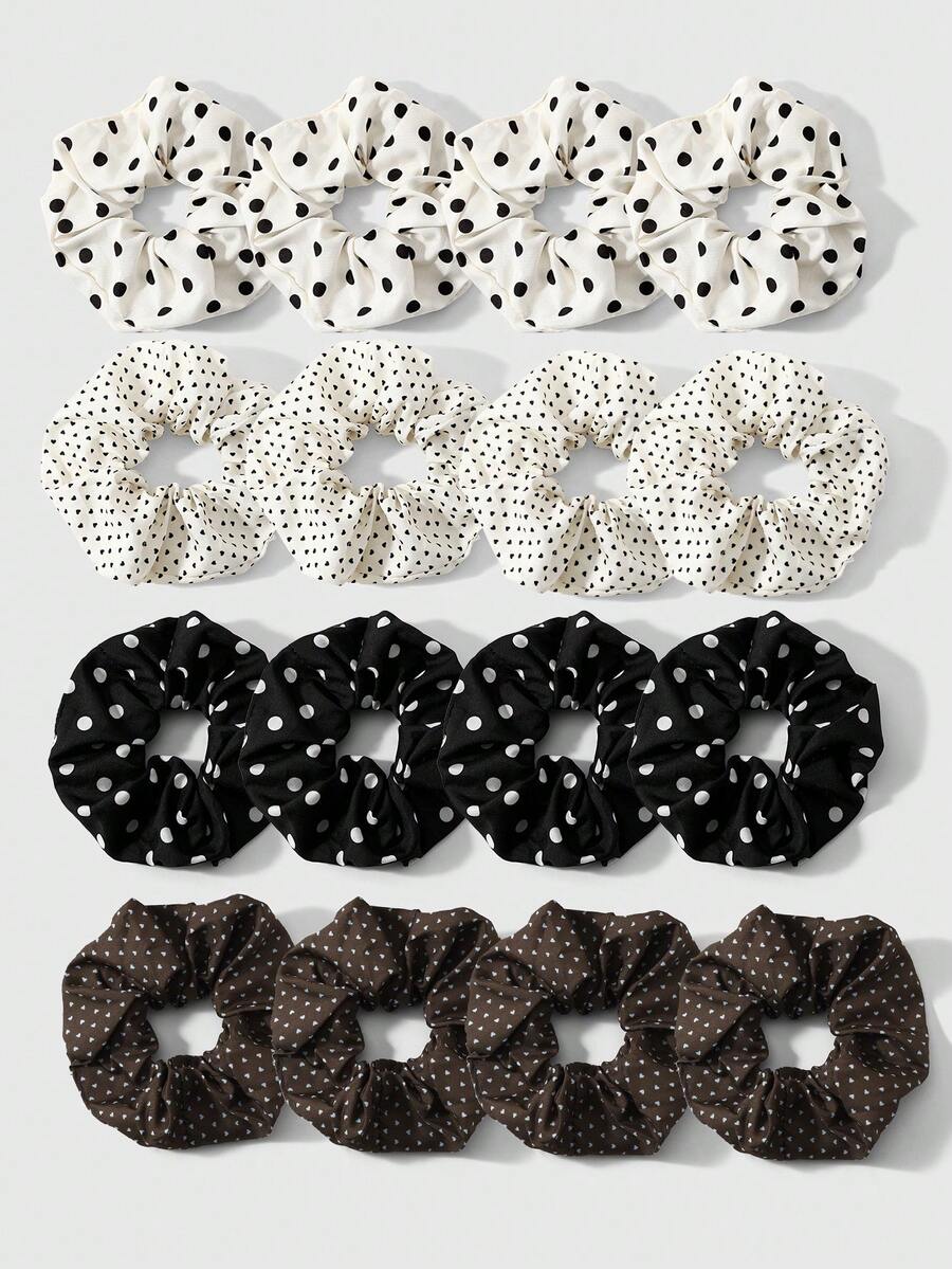 ROMWE Anime 4Pcs Fashionable Retro Versatile Multi-Color Love Polka Dot Large Intestine Ring Ponytail Ring, Combination Set, Daily Wear By Sisters - Multicolor-65 - View 1